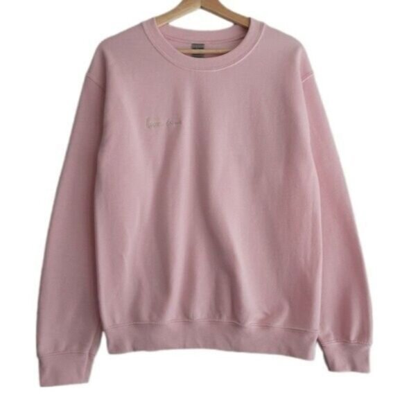 LOVE IS DOPE AS HELL Crewneck Sweatshirt Pink Men's Sz S Flawed - Picture 1 of 9